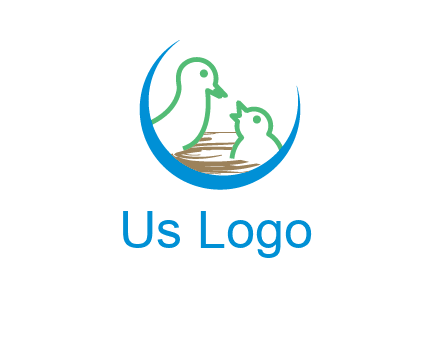 birds in a nest logo with a crescent