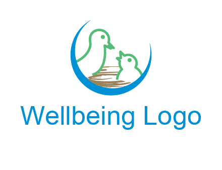 birds in a nest logo with a crescent