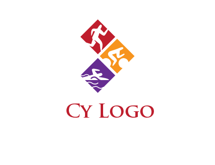 running swimming and cycling logo design