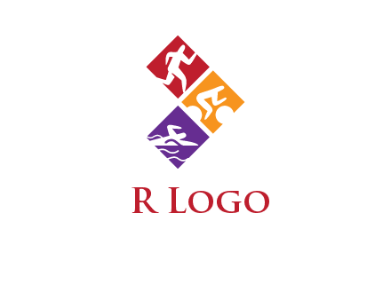 running swimming and cycling logo design