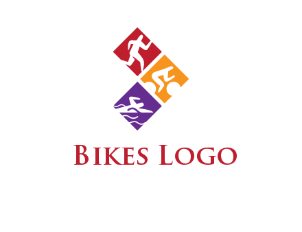 running swimming and cycling logo design