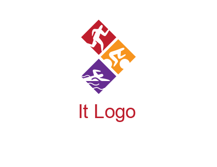 running swimming and cycling logo design