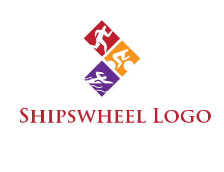 running swimming and cycling logo design