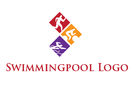 running swimming and cycling logo design