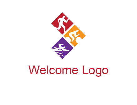 running swimming and cycling logo design