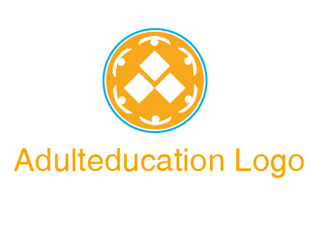 rotating people icon around rhombus in circle community logo