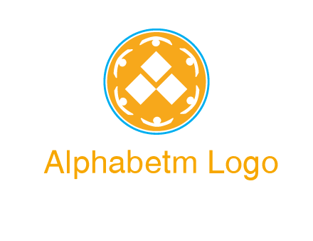 rotating people icon around rhombus in circle community logo