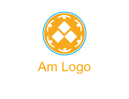 rotating people icon around rhombus in circle community logo