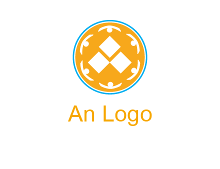 rotating people icon around rhombus in circle community logo