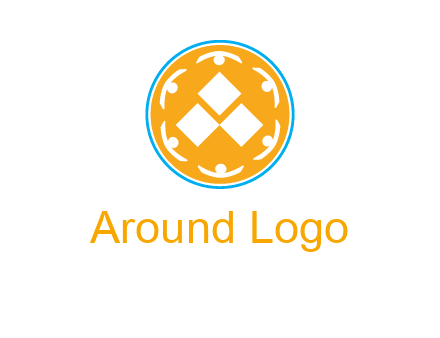 rotating people icon around rhombus in circle community logo