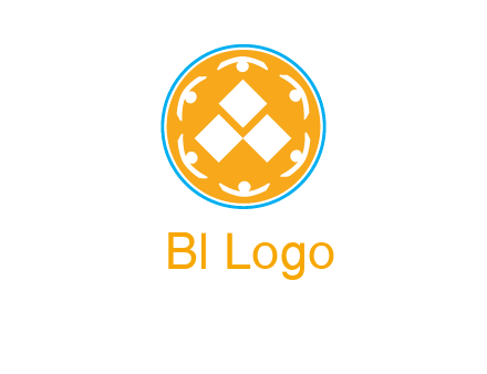 rotating people icon around rhombus in circle community logo