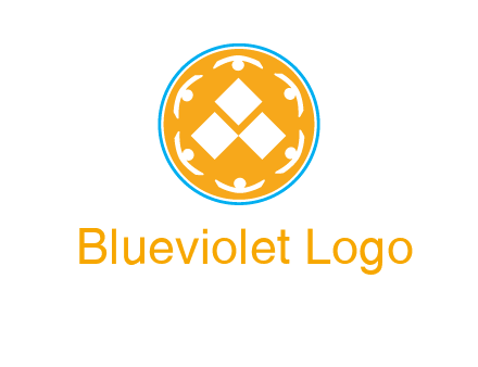 rotating people icon around rhombus in circle community logo