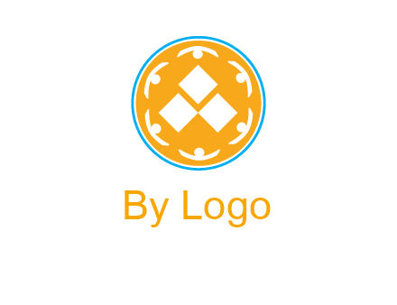 rotating people icon around rhombus in circle community logo