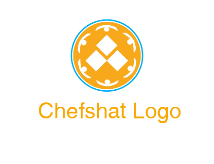 rotating people icon around rhombus in circle community logo
