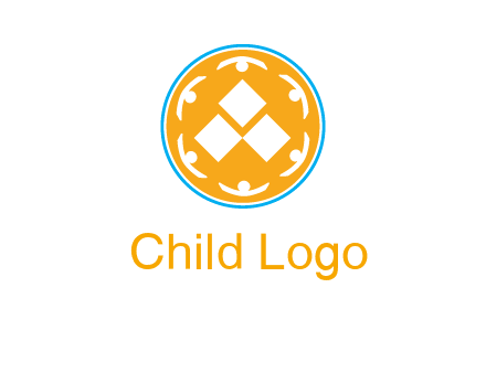 rotating people icon around rhombus in circle community logo
