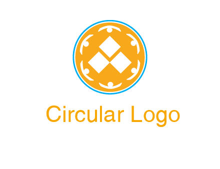 rotating people icon around rhombus in circle community logo