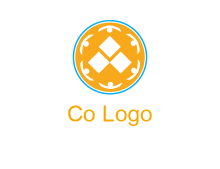 rotating people icon around rhombus in circle community logo