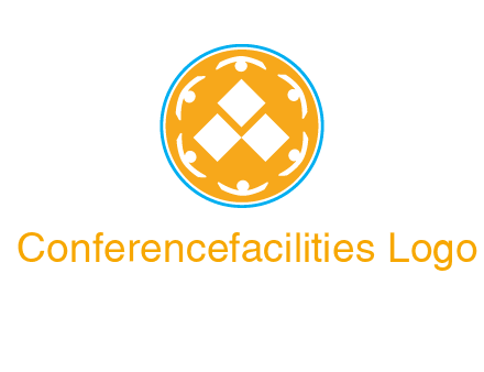 rotating people icon around rhombus in circle community logo