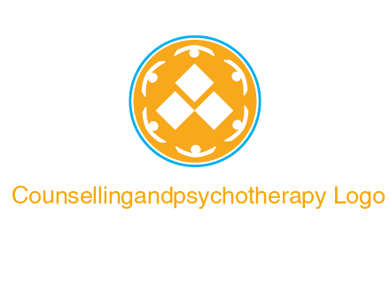 rotating people icon around rhombus in circle community logo
