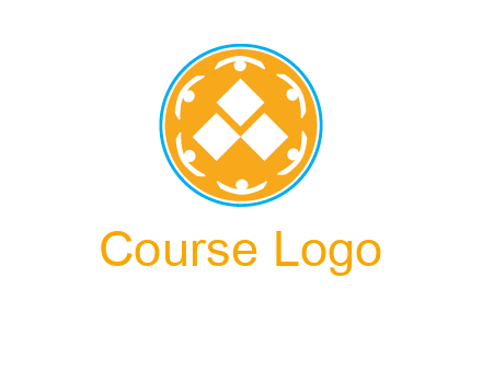 rotating people icon around rhombus in circle community logo