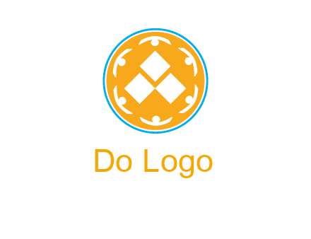 rotating people icon around rhombus in circle community logo