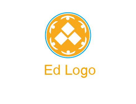 rotating people icon around rhombus in circle community logo