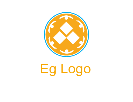 rotating people icon around rhombus in circle community logo