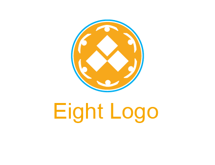 rotating people icon around rhombus in circle community logo