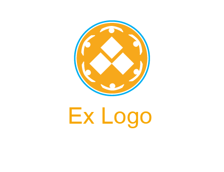 rotating people icon around rhombus in circle community logo
