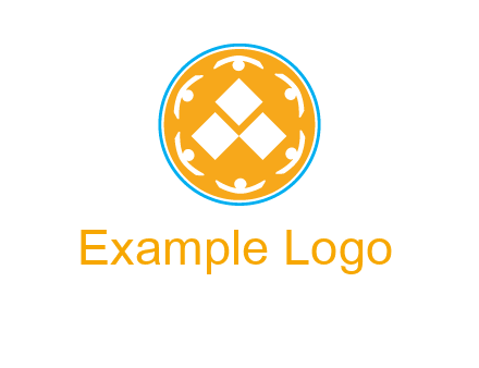 rotating people icon around rhombus in circle community logo