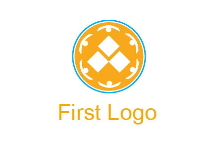rotating people icon around rhombus in circle community logo