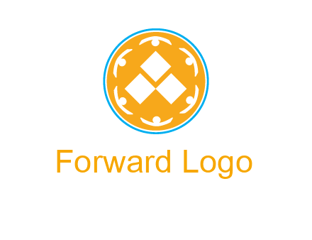 rotating people icon around rhombus in circle community logo