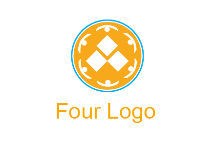 rotating people icon around rhombus in circle community logo