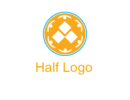 rotating people icon around rhombus in circle community logo