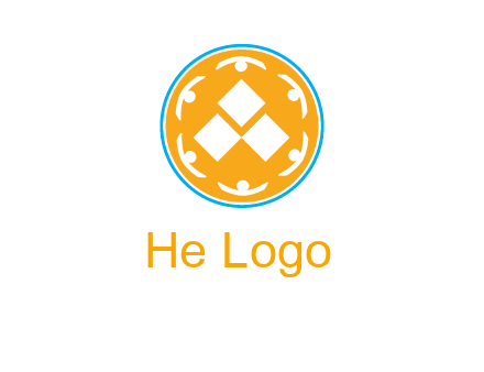 rotating people icon around rhombus in circle community logo