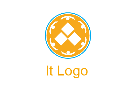 rotating people icon around rhombus in circle community logo
