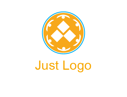 rotating people icon around rhombus in circle community logo