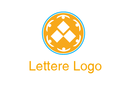 rotating people icon around rhombus in circle community logo