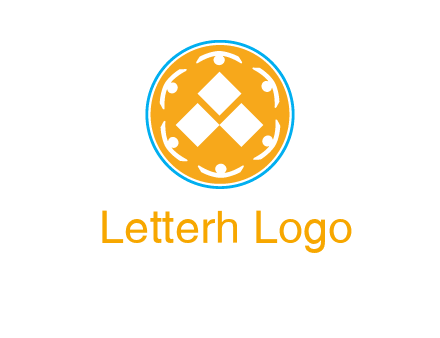 rotating people icon around rhombus in circle community logo