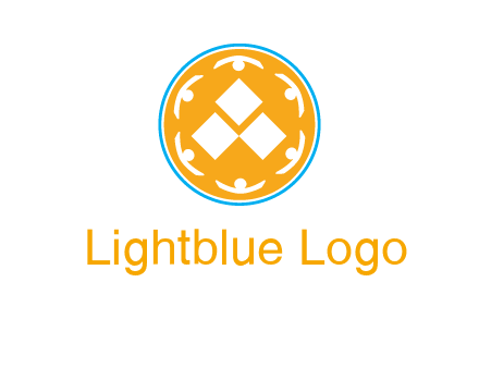 rotating people icon around rhombus in circle community logo
