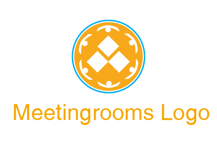 rotating people icon around rhombus in circle community logo