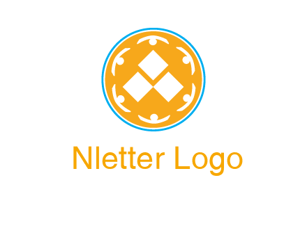 rotating people icon around rhombus in circle community logo