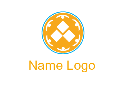 rotating people icon around rhombus in circle community logo