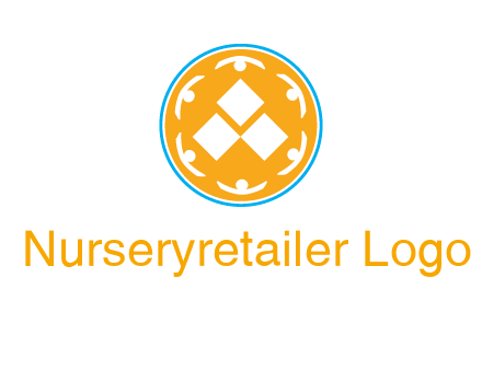 rotating people icon around rhombus in circle community logo
