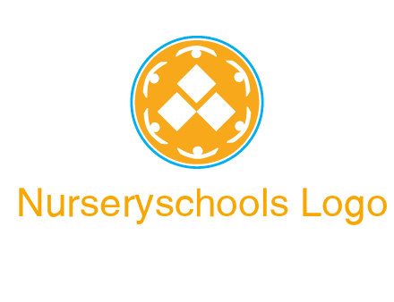 rotating people icon around rhombus in circle community logo