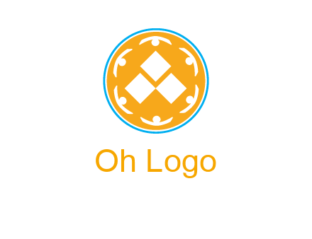 rotating people icon around rhombus in circle community logo