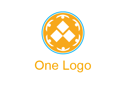rotating people icon around rhombus in circle community logo