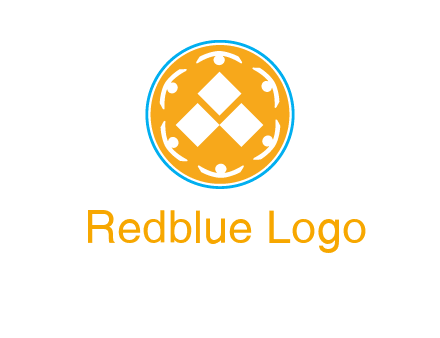 rotating people icon around rhombus in circle community logo