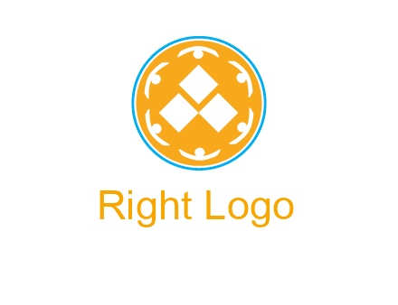 rotating people icon around rhombus in circle community logo