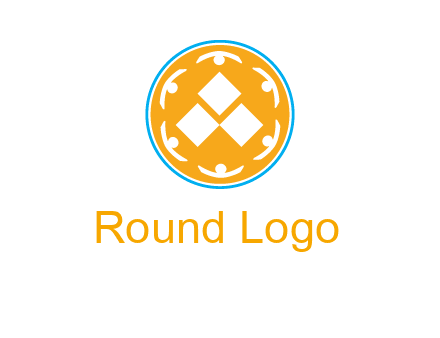 rotating people icon around rhombus in circle community logo